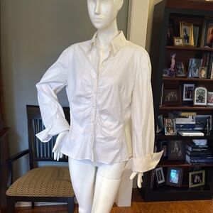 Armani Collezioni White Cotton/Elastan Ruched French Cuff Blouse